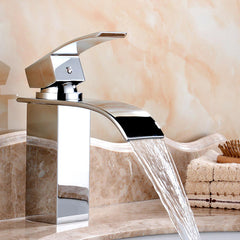 Bathroom Waterfall Sink Faucet Single Lever Mixer Tap Hot Cold Brass Faucets