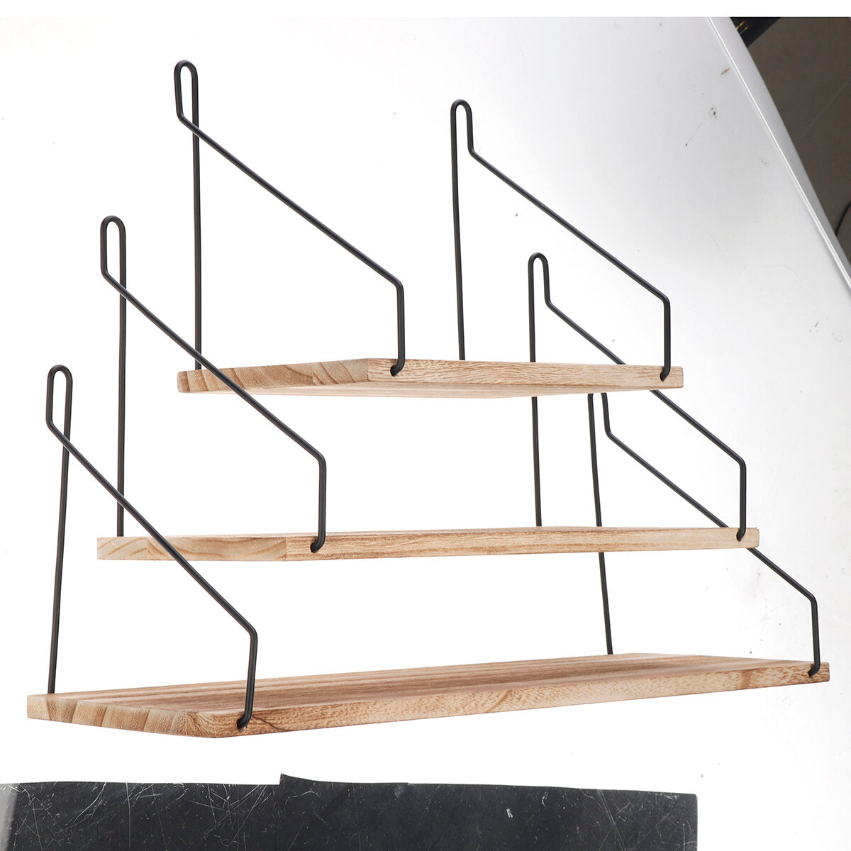 3pcs/set Metal Storage Rack Shelf Black Retro Wood Industrial Style