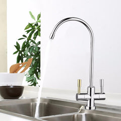 1/4'' Double Holes Chrome RO Reverse Osmosis Kitchen Sink Drinking Water Filter Neck Faucet