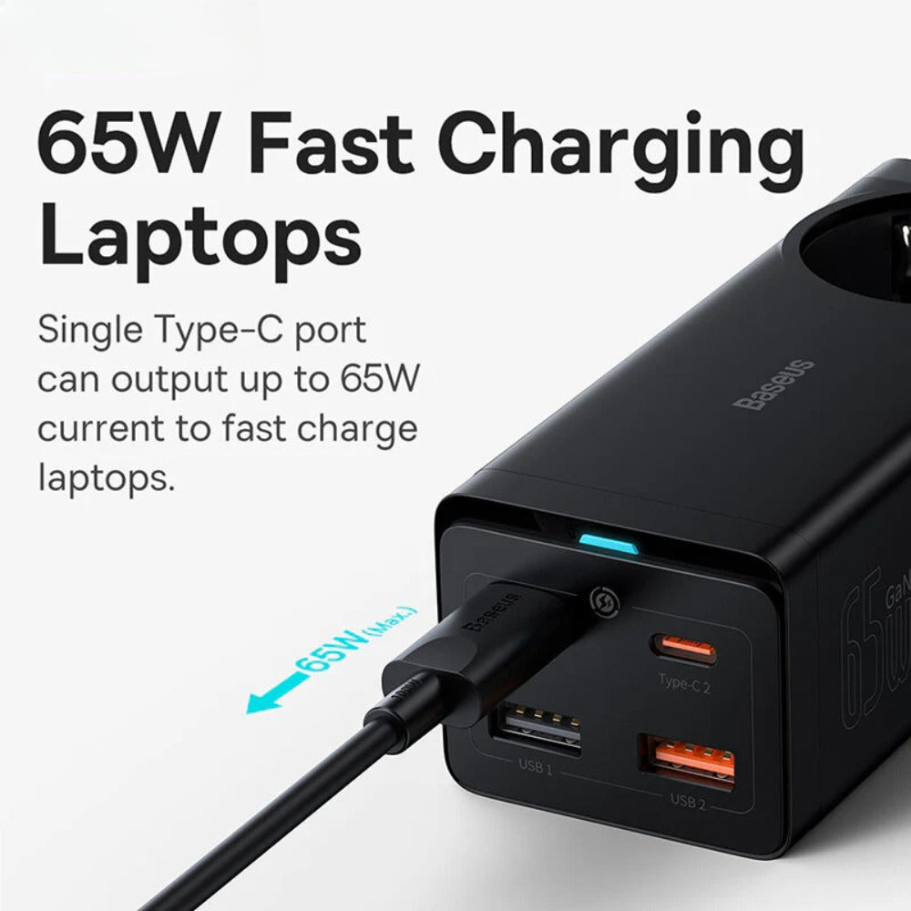 GaN3 Pro 65W 5-Port USB PD Charger Fast Charging Power Strip EU Plug + 100W Cable