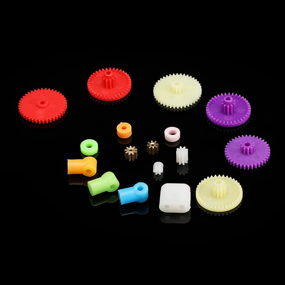 18pcs 0.4 Modulus Colorful Plastic Gears Transmission Shaft Model Rack Pulley Belt Worm Rod Set