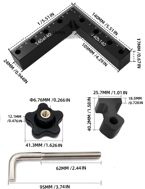 2-Pack 140mm Woodworking Clamps and Right Angle Rulers, Dual Scale, Durable