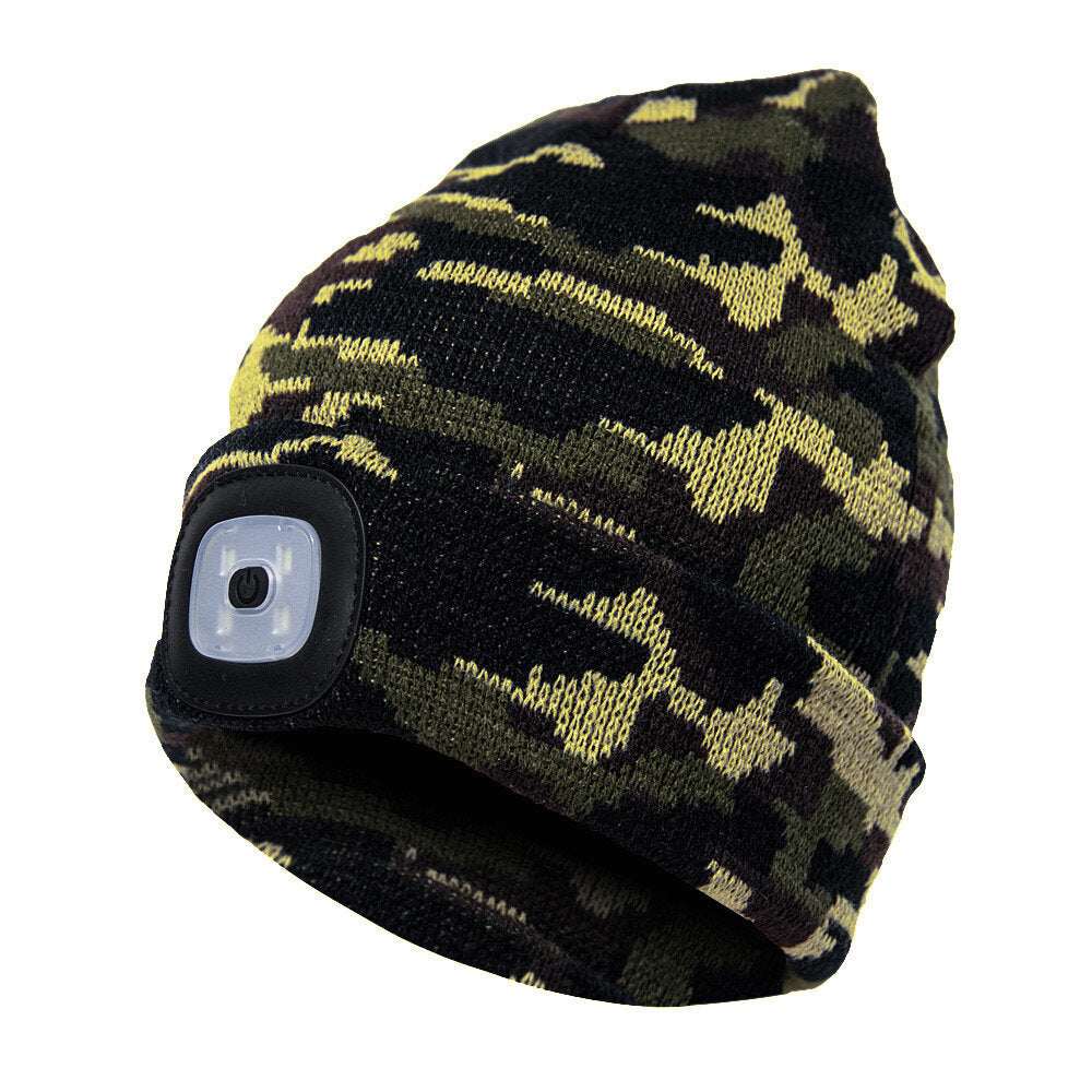 4 LED 3 Modes Bright Lighted Cap Winter Warm Cycling Hunting Knitted Hat