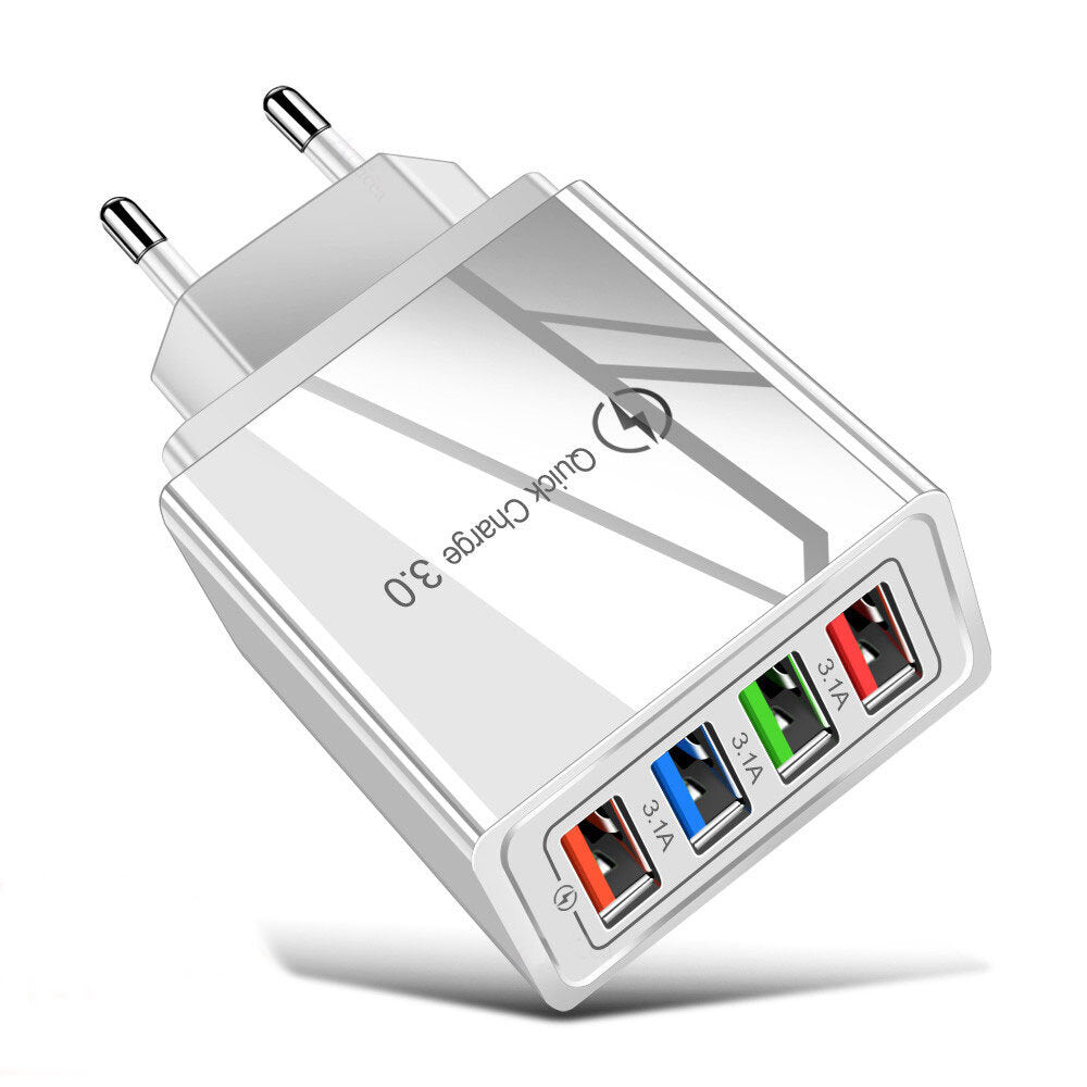 4-Port USB Fast Charger EU Adapter for iPhone 14, Samsung S22, Xiaomi, Hui