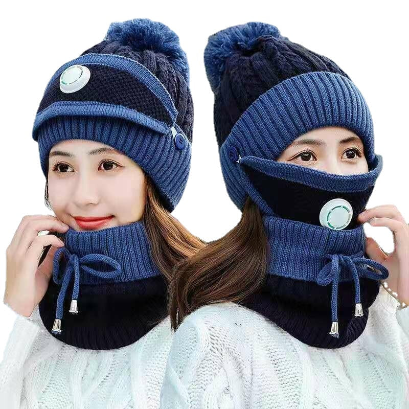 Cotton Knit Windbreak Winter Warmth Cute Riding Protection Suit Bicycle Caps Bike Skiing Camping Winter Hat Scarf Mask Suit