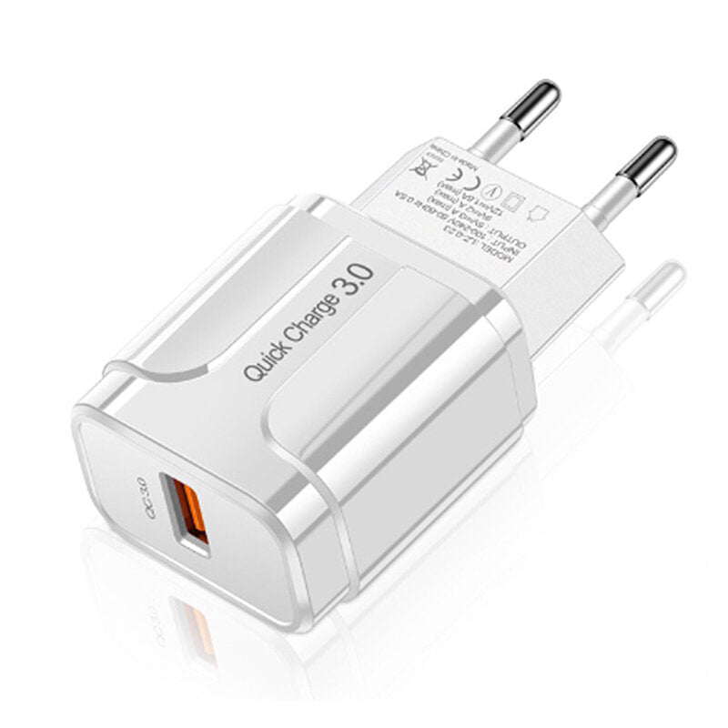 18W USB-A QC3.0 Fast Charger EU/US Plug for iPhone, Hui, Samsung, Xiaomi