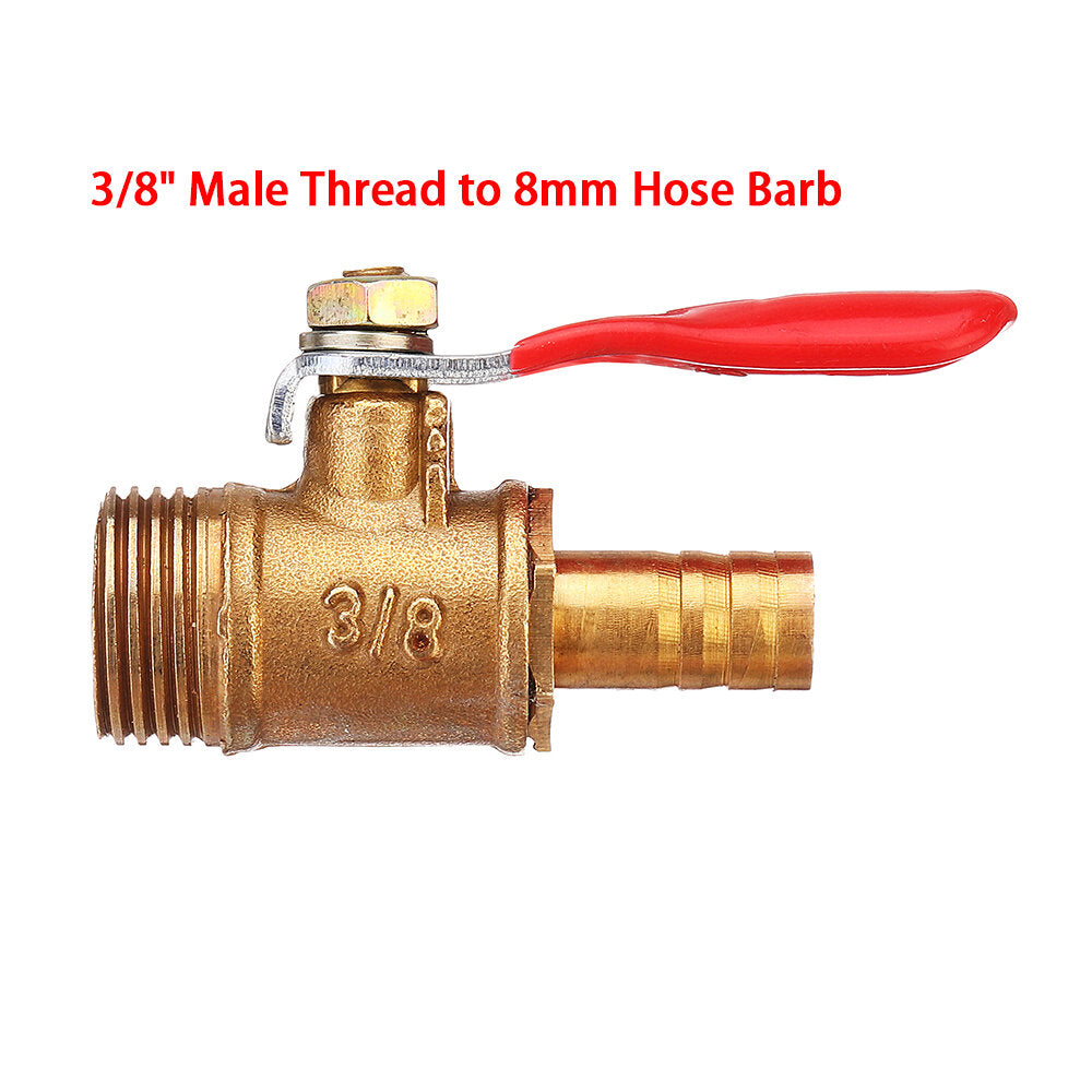 8mm Hose Barb to BSP Male Thread 1/2" 3/8" 1/2" Brass Inline Ball Valve Pipe Hose Coupler Adapter