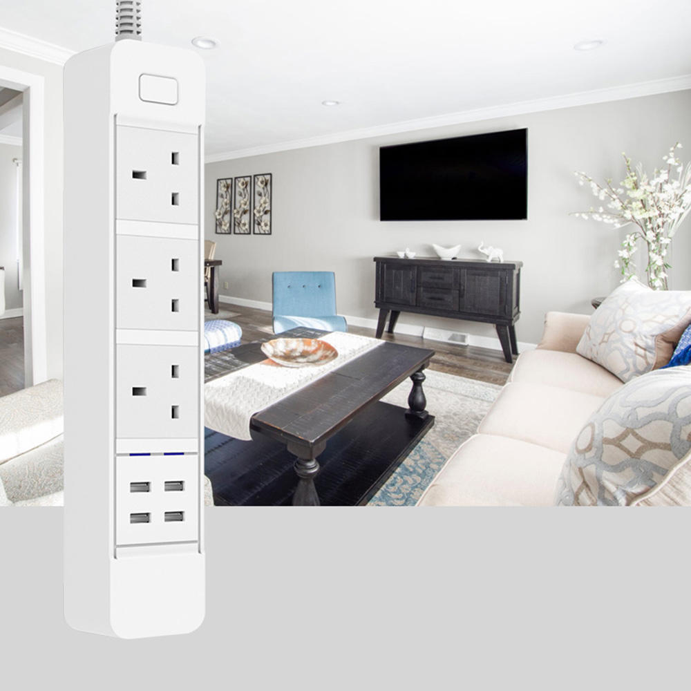 Smart WIFI APP Control Power Strip with 3 UK Outlets Plug 4 USB Fast Charging Socket App Control Work Power Outlet