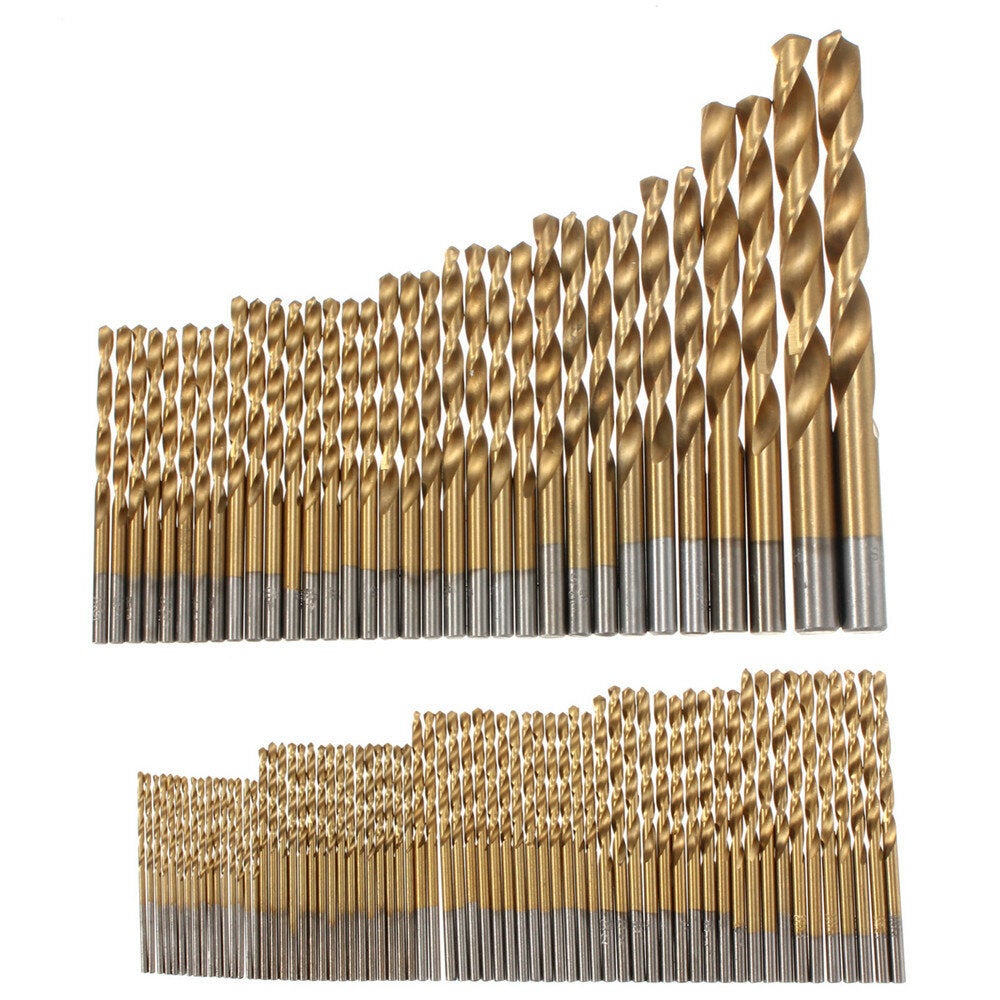 100pcs 1.5mm - 10mm Titanium Coated Drill Bit Set High Speed Steel Manual Twist Drill Bits