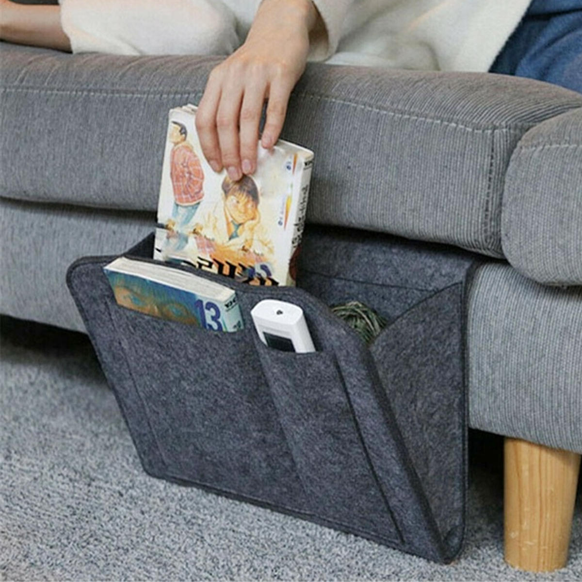 32x20x10cm Felt Bedside Sofa Storage Bag Remote Book Phone Hanging Parts Storage Box