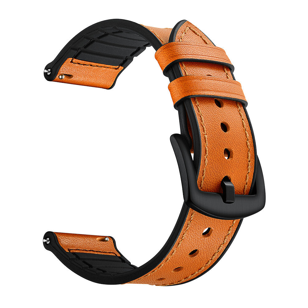20/22mm Width Universal Pure Sports Genuine Leather + Silicone Watch Band Strap Replacement for 41mm/ 42mm/ 45mm/ 46mm Smart Watch