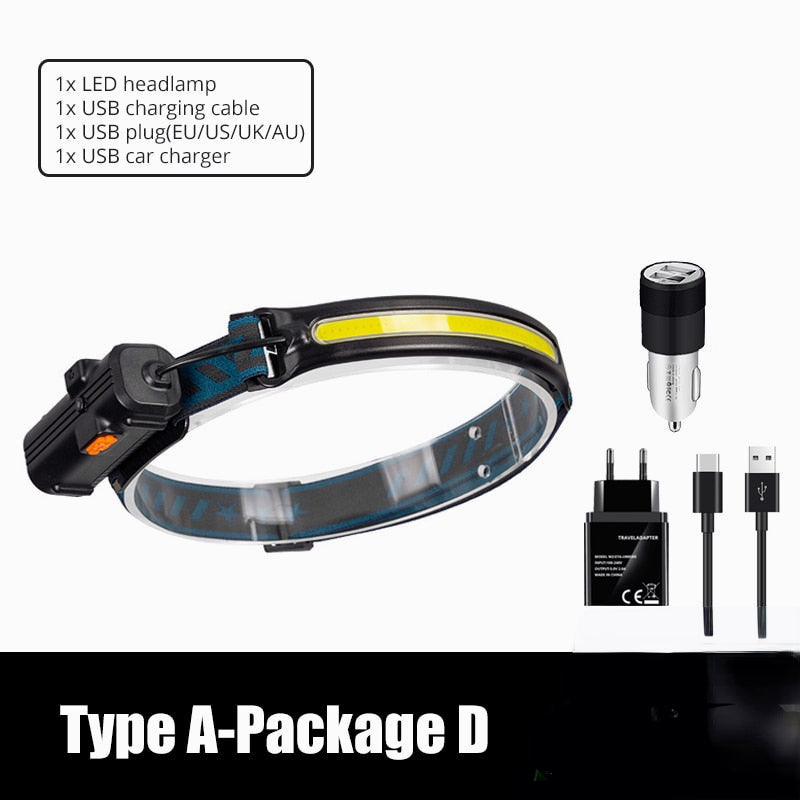 IR Sensor LED Headlamp Powerful XPG+COB Headlight 2000mAh 18650 USB Head Lamp Portable Floodlight Flashlight Waterproof Lantern