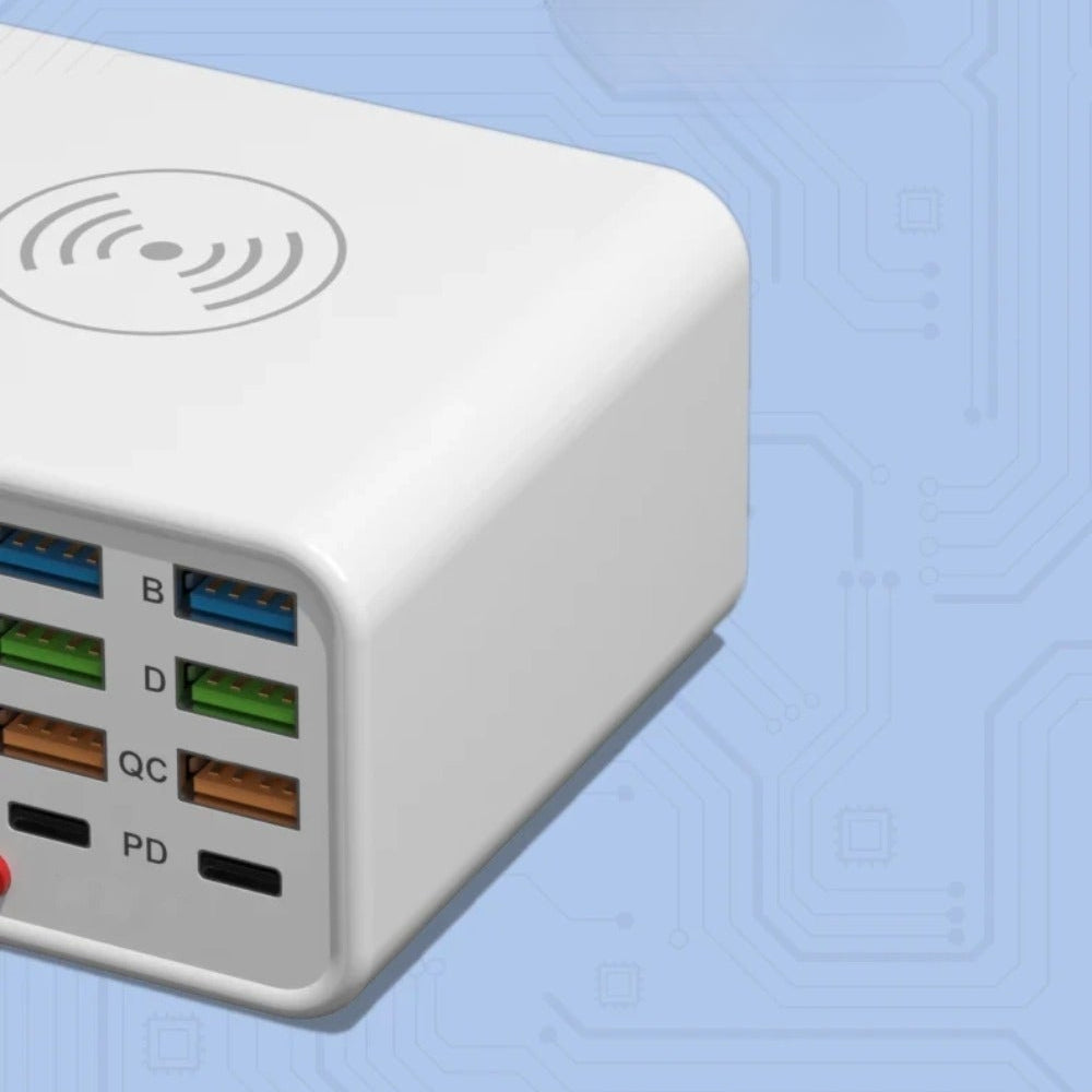 Multi-Functional 8-Port USB Wireless Fast Charger with Visual Current Detection for Mobile Devices