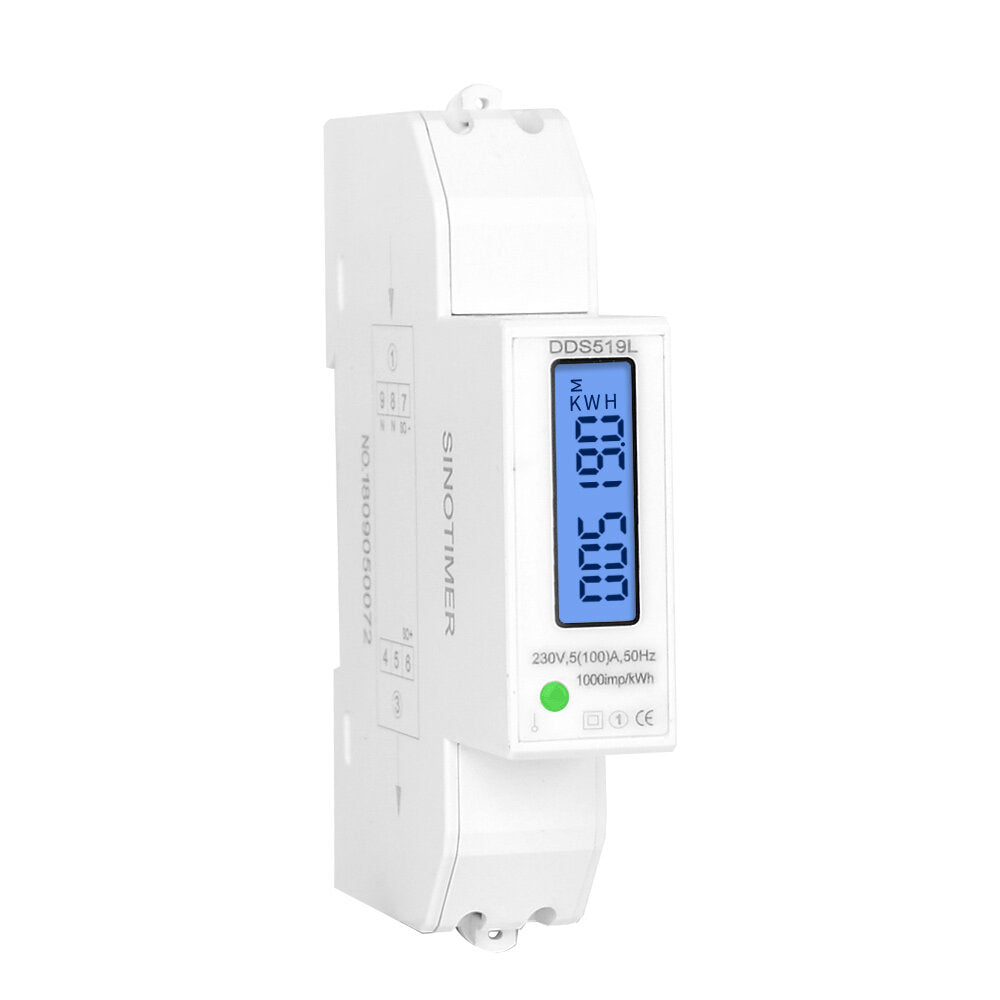 Family House AC 230V 5-100A Heavy Load Single Phase 2 Wire Wattmeter LCD Digital Power Meter With Backlight Display DIN Rail