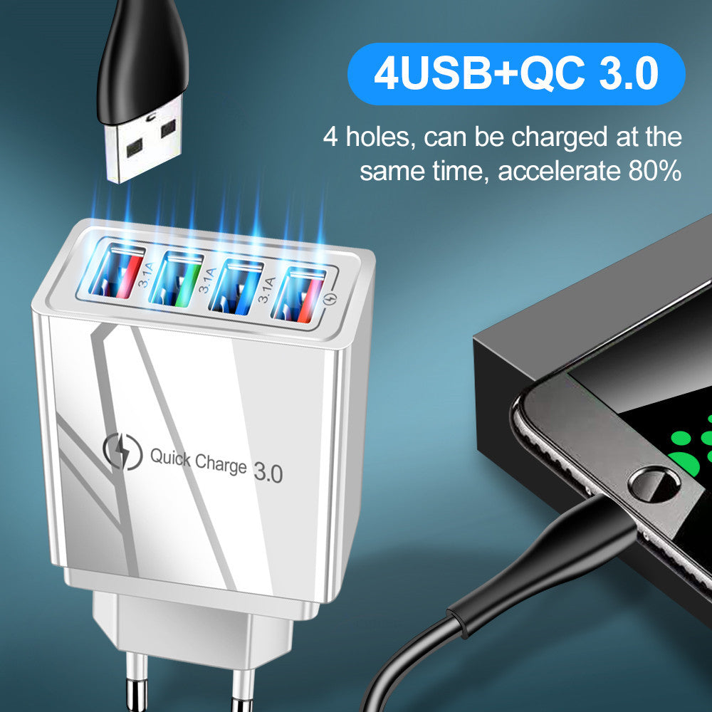 4-Port USB Fast Charger EU Adapter for iPhone 14, Samsung S22, Xiaomi, Hui