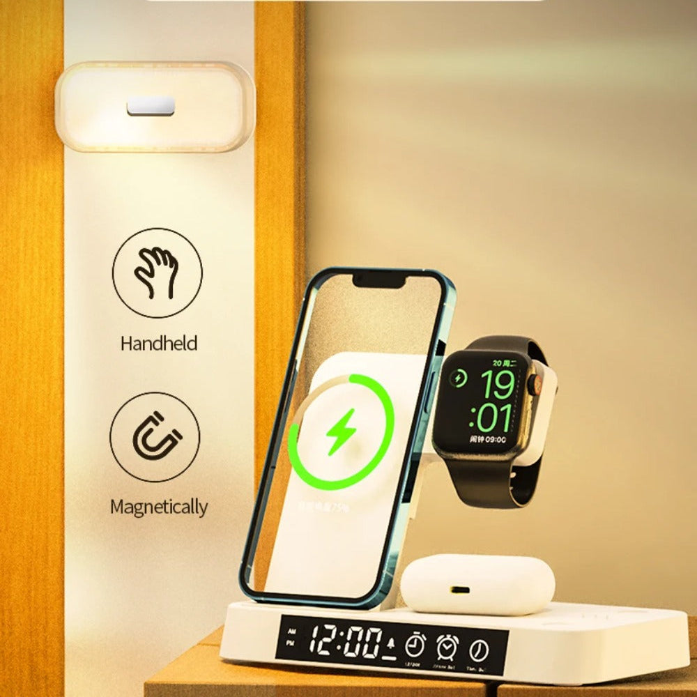 30W 3-in-1 Wireless Charger Stand with Alarm Clock & Night Light for iPhone & Samsung