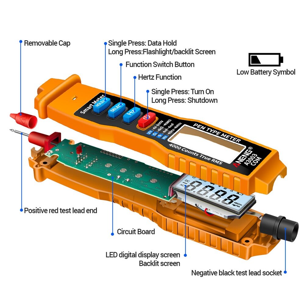 Digital Pen Multimeter Professional 4000 Counts Smart Meter Voltage Resistance Capacitance Testers