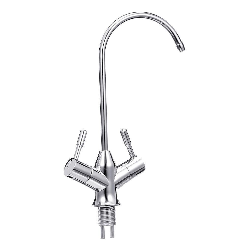 1/4'' 304 Stainless Steel Reverse Osmosis Mixer Tap 360 Degree Rotation Double Handle Switch Swivel Spout Gooseneck Drinking Water Filter Faucet1/4''