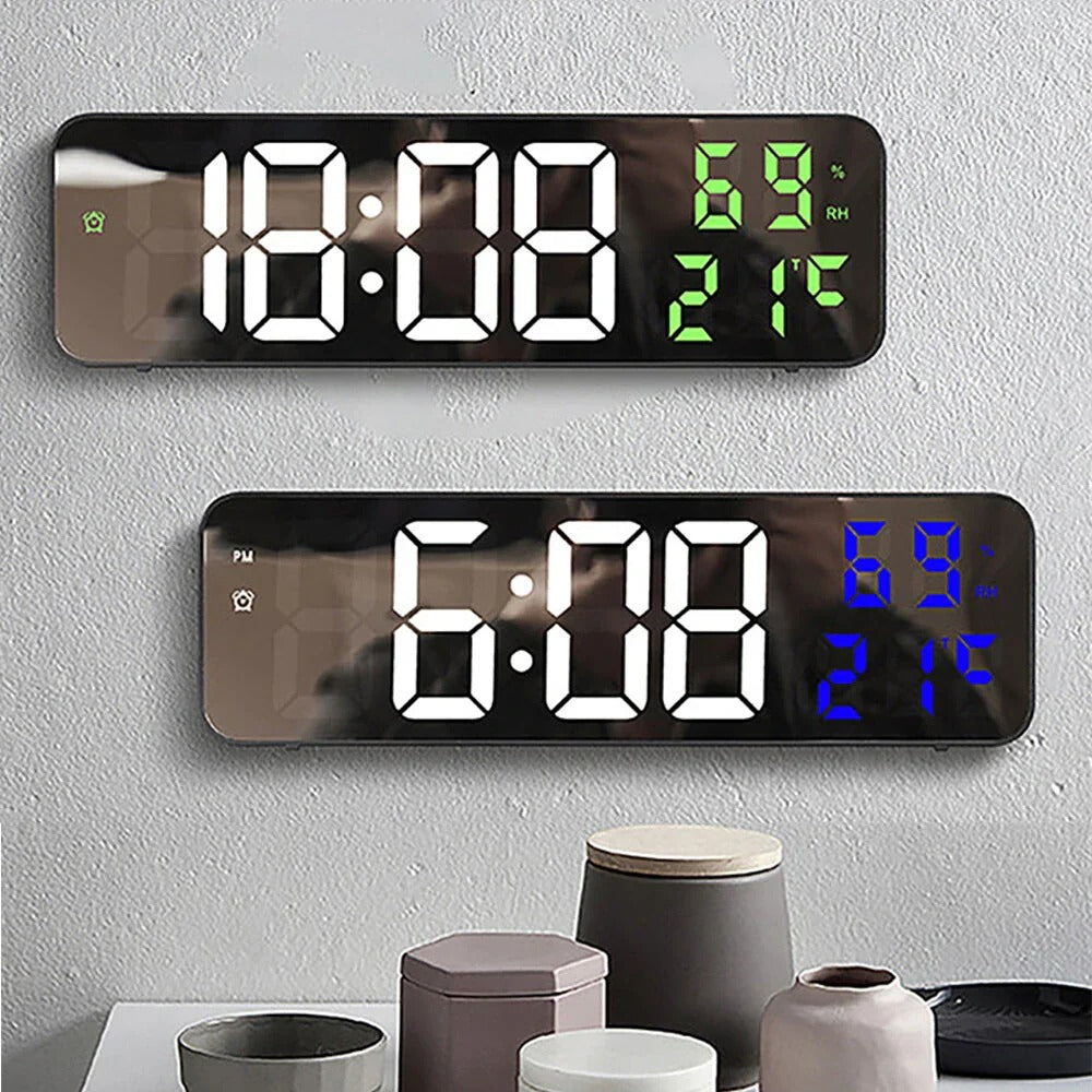 Digital Wall Clock with LED Display, Auto Brightness, Temperature & Humidity Monitor, 12/24H - Ideal for Home, Office, Classroom