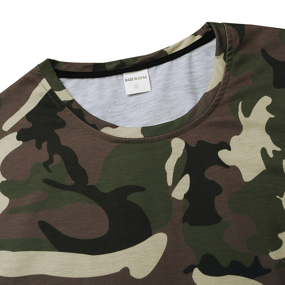 Men's Camouflage T-shirt Breathable Thin Round Neck Short Sleeve Hiking Fishing Training Tops