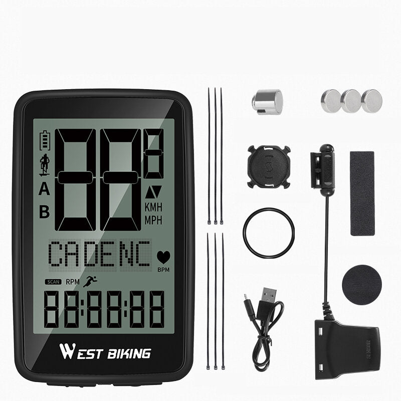 Bicycle Cadence Stopwatch Full Screen Backlight Waterproof USB Charging Bike Computer Bicycle Speedometer For MTB Road Bike