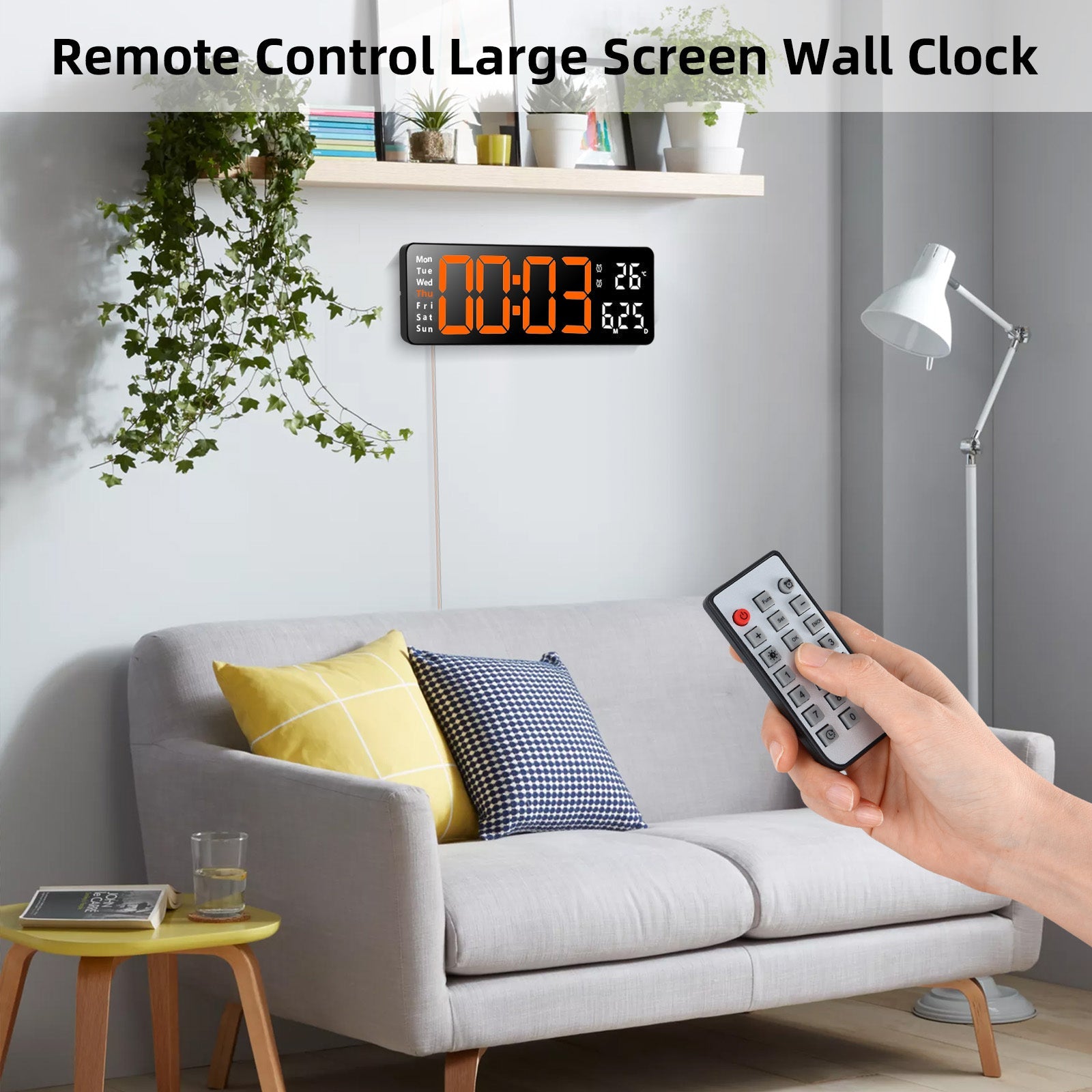 13-Inch LED Digital Wall Clock with Remote, Auto Brightness, Temperature, Date, Week Display - Ideal for Home, Office, Classroom