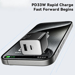 33W GaN USB PD Charger, Dual Port USB-A/USB-C, Fast Charging for iPhone, Hui, Xiaomi, Oppo