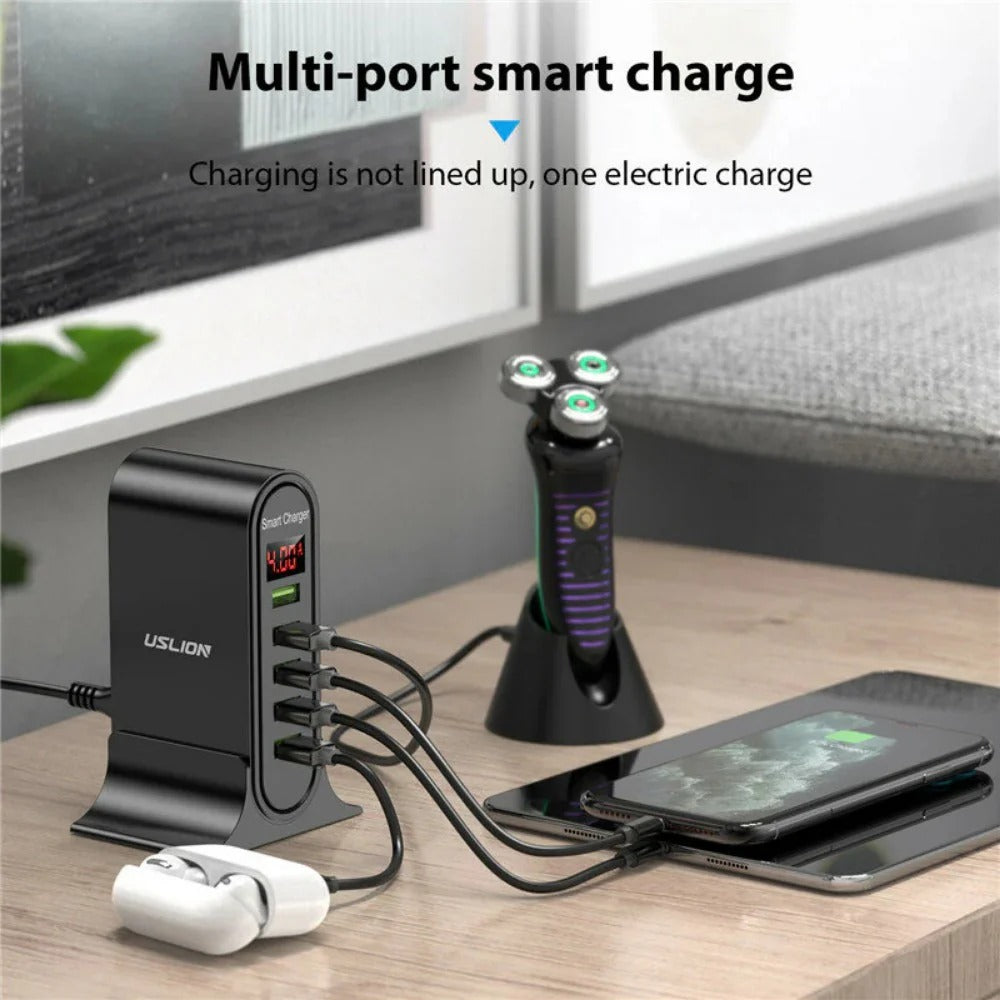 4A 5-Port USB Charger Fast Charging Station Adapter for iPhone, Hui, Samsung, Xiaomi