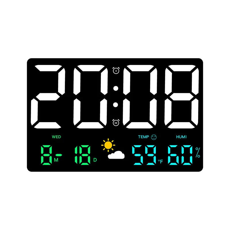 Large Digital LED Wall Clock: Remote, Auto Brightness, Temp/Humidity, Date, Week, 12/24H - Home, Office, Classroom