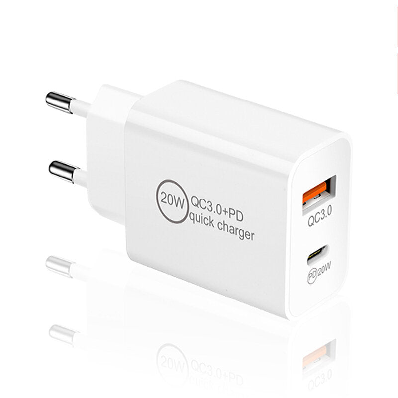 Dual 20W USB-C PD3.0 QC3.0 Fast Charger Adapter EU Plug for iPhone, Hui, Samsung