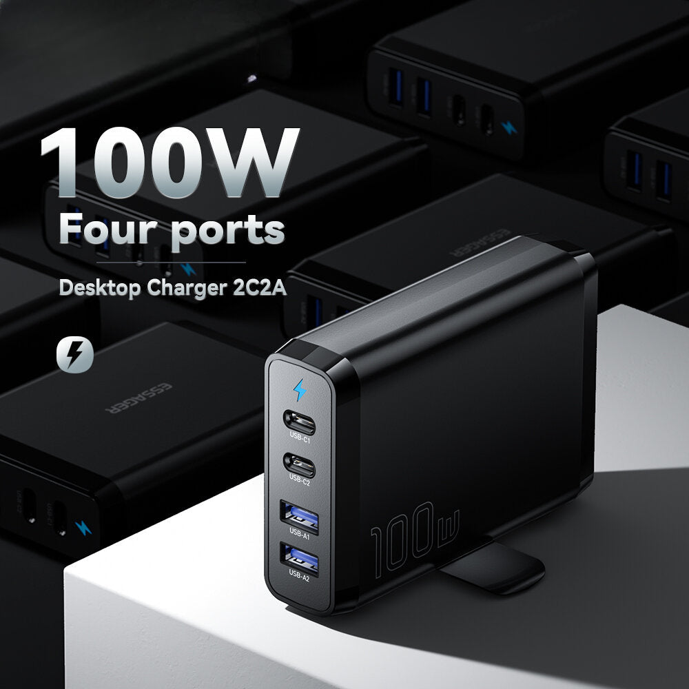 100W GaN 4-Port USB PD Charger: 2 USB-C + 2 USB-A Fast Charging Adapter for iPhone, Samsung, Hui, Oppo