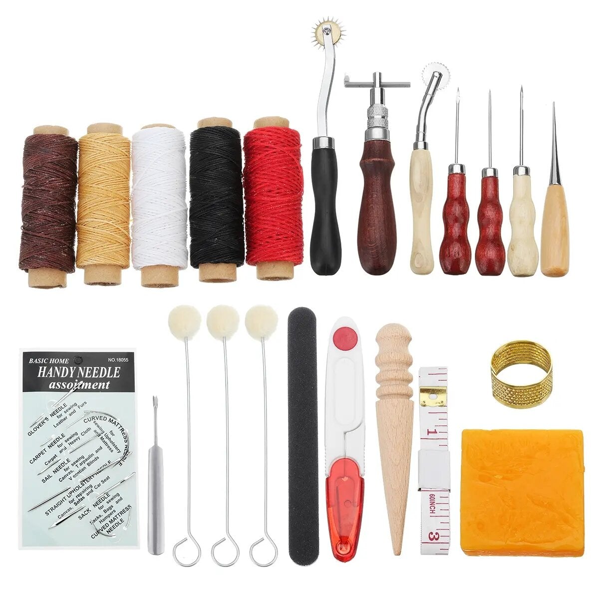 31pc Sewing Kit Needle Thread Cutter Leather Hollow Awl Polish Tool Handcraft