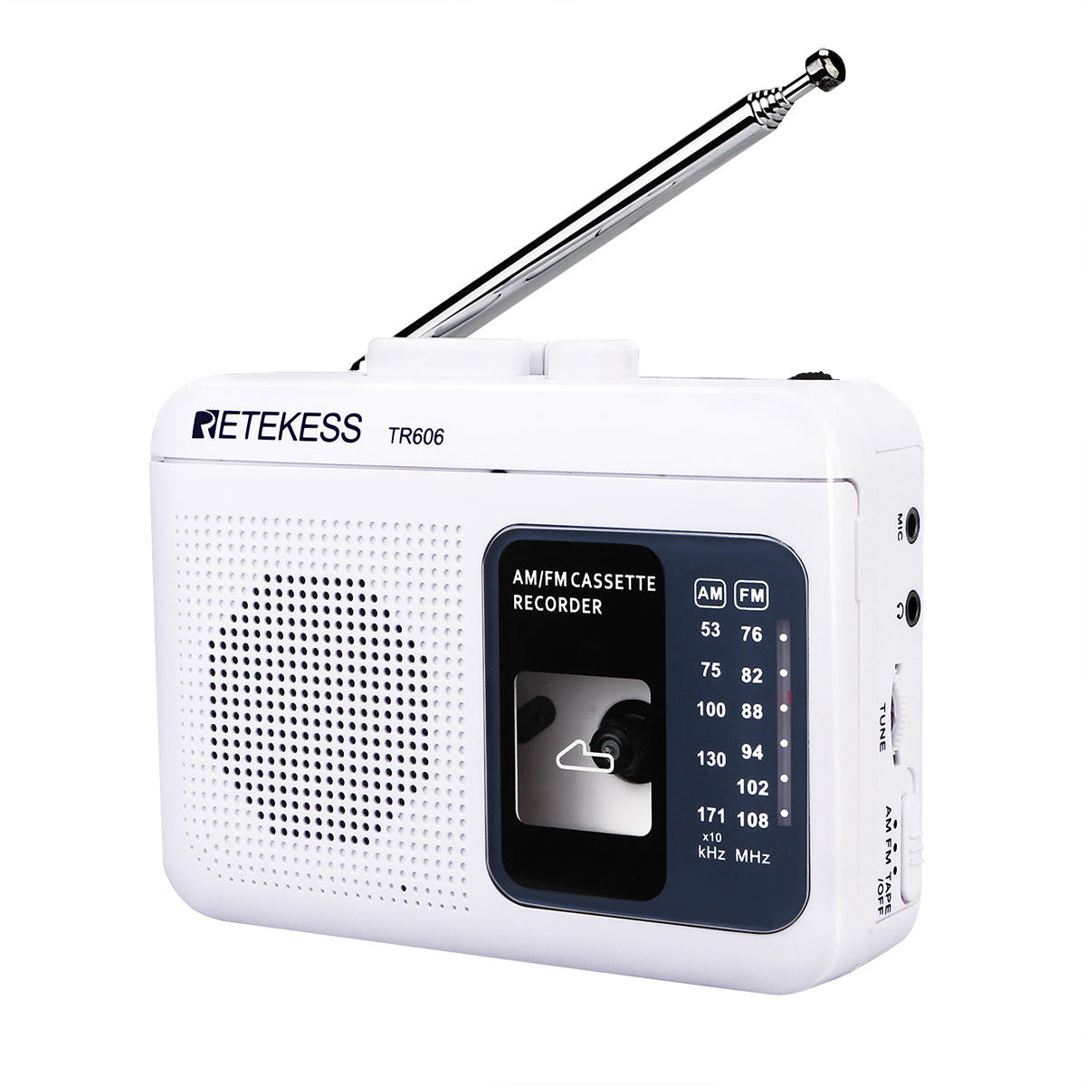 FM AM Portable Radio with Cassette Playback Voice Recorder