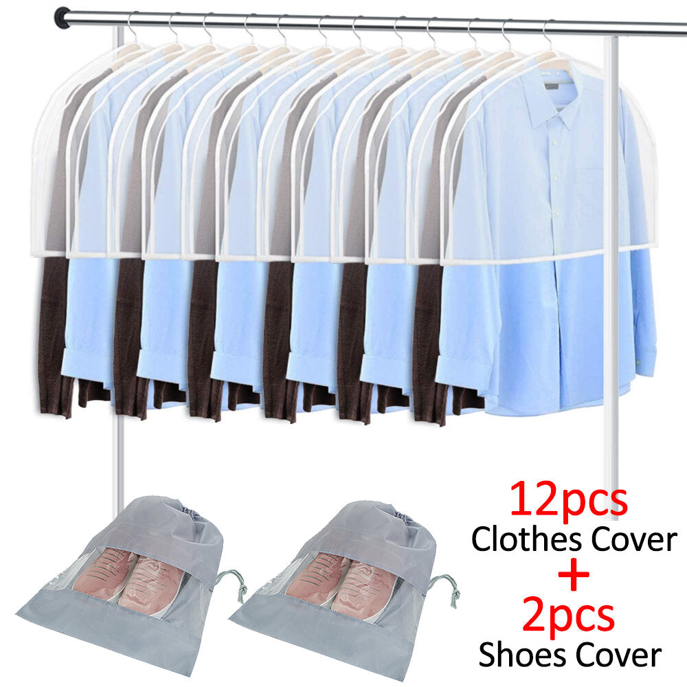 12Pcs Waterproof Dustproof Plastic Clothes Covers for Wardrobe Storage and Travel