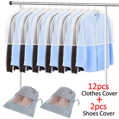 12Pcs Waterproof Dustproof Plastic Clothes Covers for Wardrobe Storage and Travel