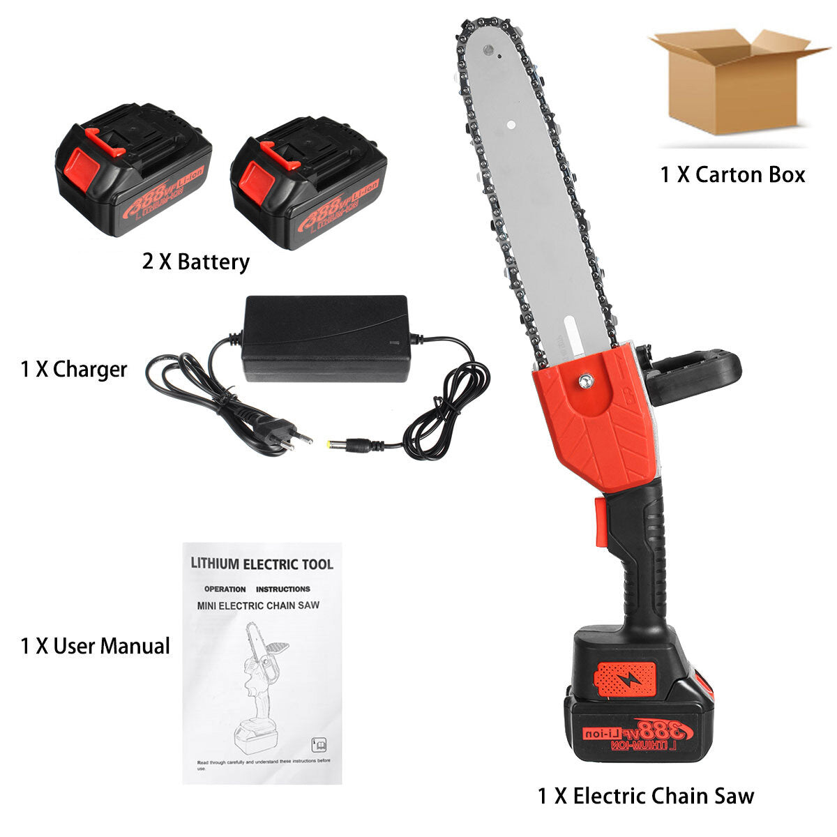 10 Inch Cordless Electric Chain Saw One-Hand Saw Woodworking Wood Cutter