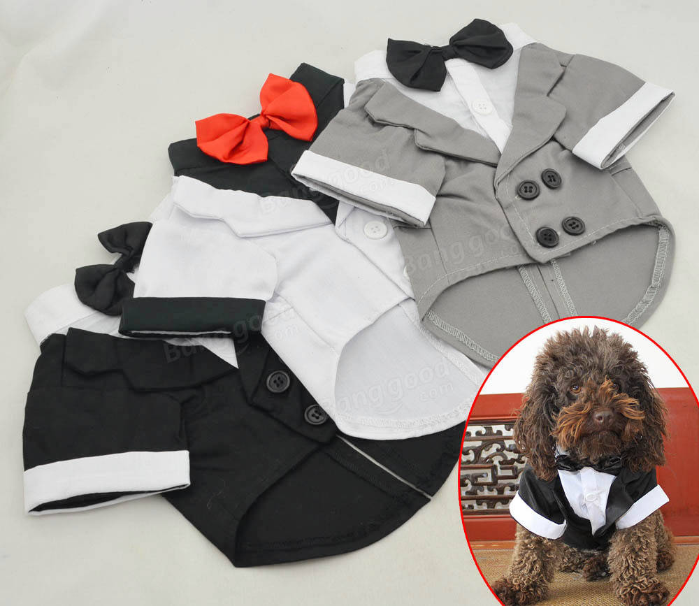 Pet Dog Cat Clothes Puppy Bow Tie Shirt Wedding Suit Clothes Tuxedo Costume Collared Shirt Jumpsuit