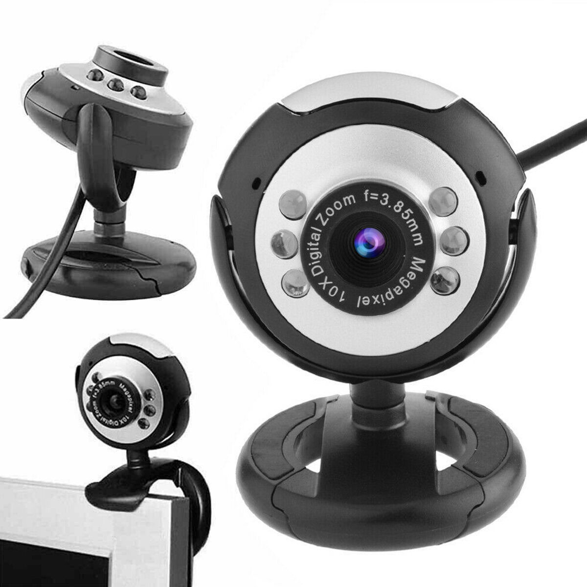 USB Computer Video Camera 6 LED Lights 30W Webcast Webcam Video Conference Camera Built-in Microphone,720P