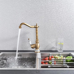 Kitchen Faucet Antique Brass Swivel Single Hole Bathroom Basin Sink Tap Porcelain Handle Rotatable Crane