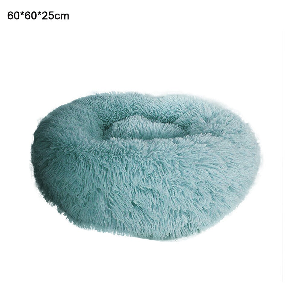 Dark Green Round Removable Plush Doghouse Sofa Bed Warm Dog Mat Non-slip Washable Pet Mat