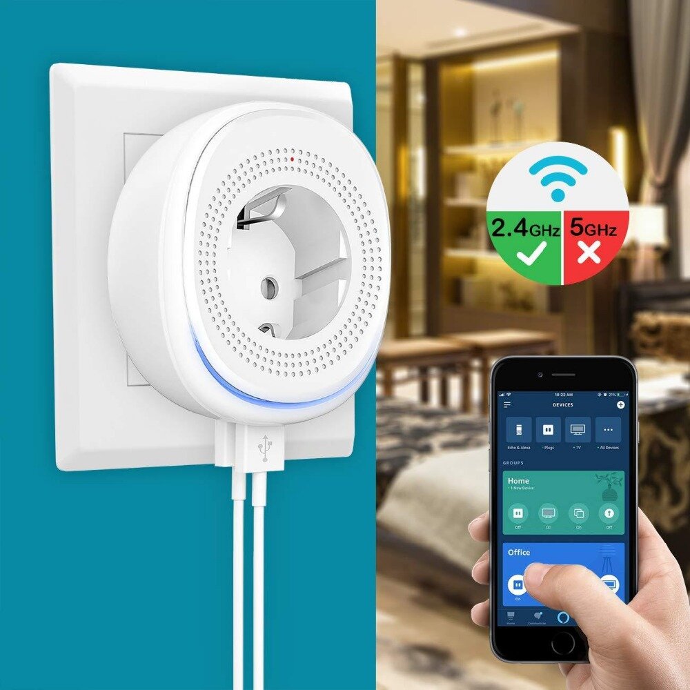 Dual USB Wifi Smart Socket EU Standard Voice Control Night Light Smart Plug Supports Amazon Alexa Google Home Tmall Genie IFTTT