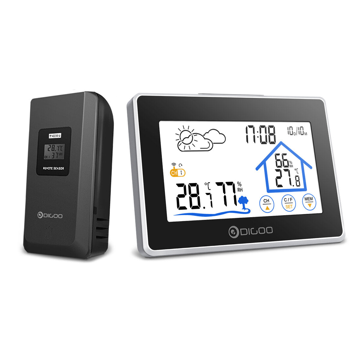 Wireless Thermometer Hygrometer Touch Screen Weather Station With Thermometer Outdoor Forecast Sensor Clock