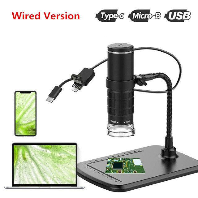 50X-1000X Wireless Digital Microscope Handheld USB HD Inspection Camera with Flexible Stand for Phone PC