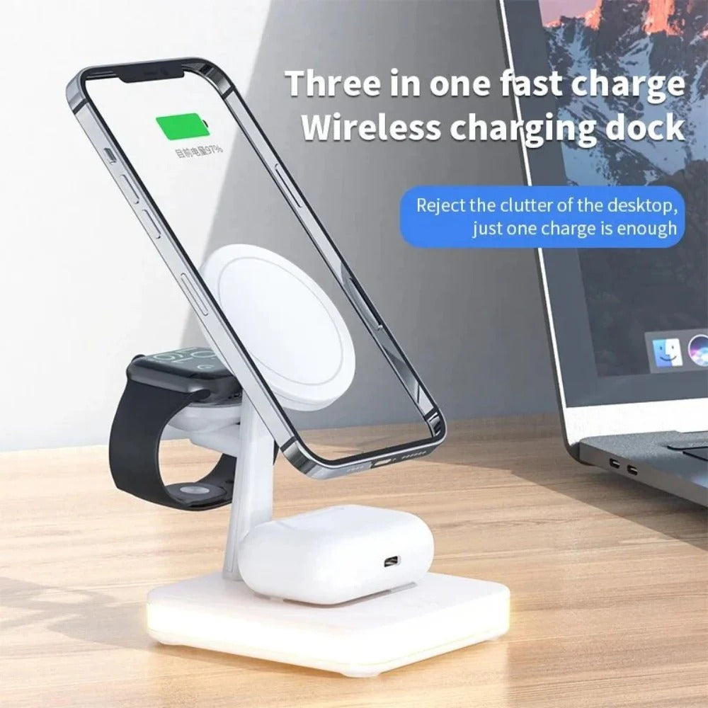 30W 4-in-1 Magnetic Wireless Charger Lamp for iPhone, Apple Watch, AirPods