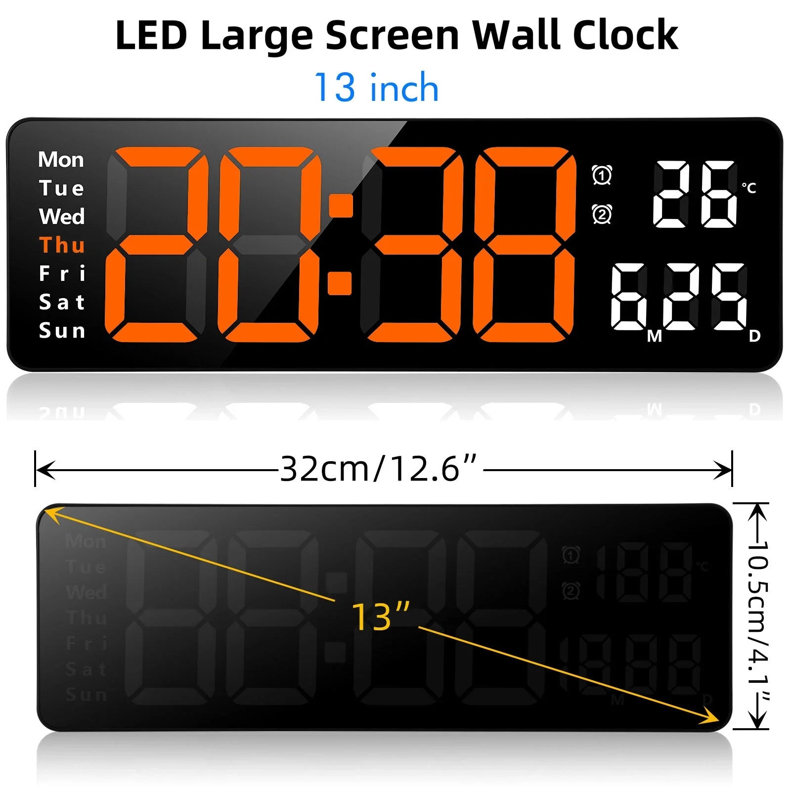 13-Inch LED Digital Wall Clock with Remote, Auto Brightness, Temperature, Date, Week Display - Ideal for Home, Office, Classroom