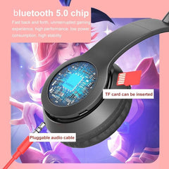 Bluetooth 5.0 Headset Luminous Cat Ear Wireless LED Light Mobile Phones Headphone Stereo Music Headphones Headset for PC
