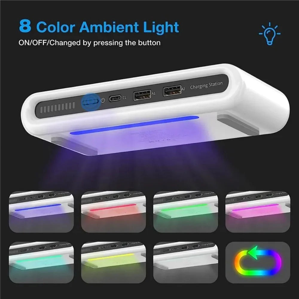 4-in-1 Wireless Charger Stand with LED Light, Type-C PD USB for iPhone, Samsung, Xiaomi