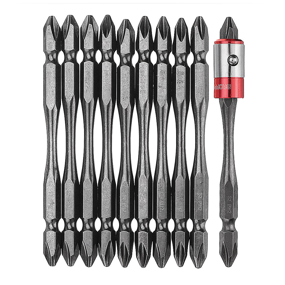 11pc 100mm PH2 S2 Alloy Steel Magnetic Double Head Electric Screwdriver Bit Set with B Type Magnetic Ring