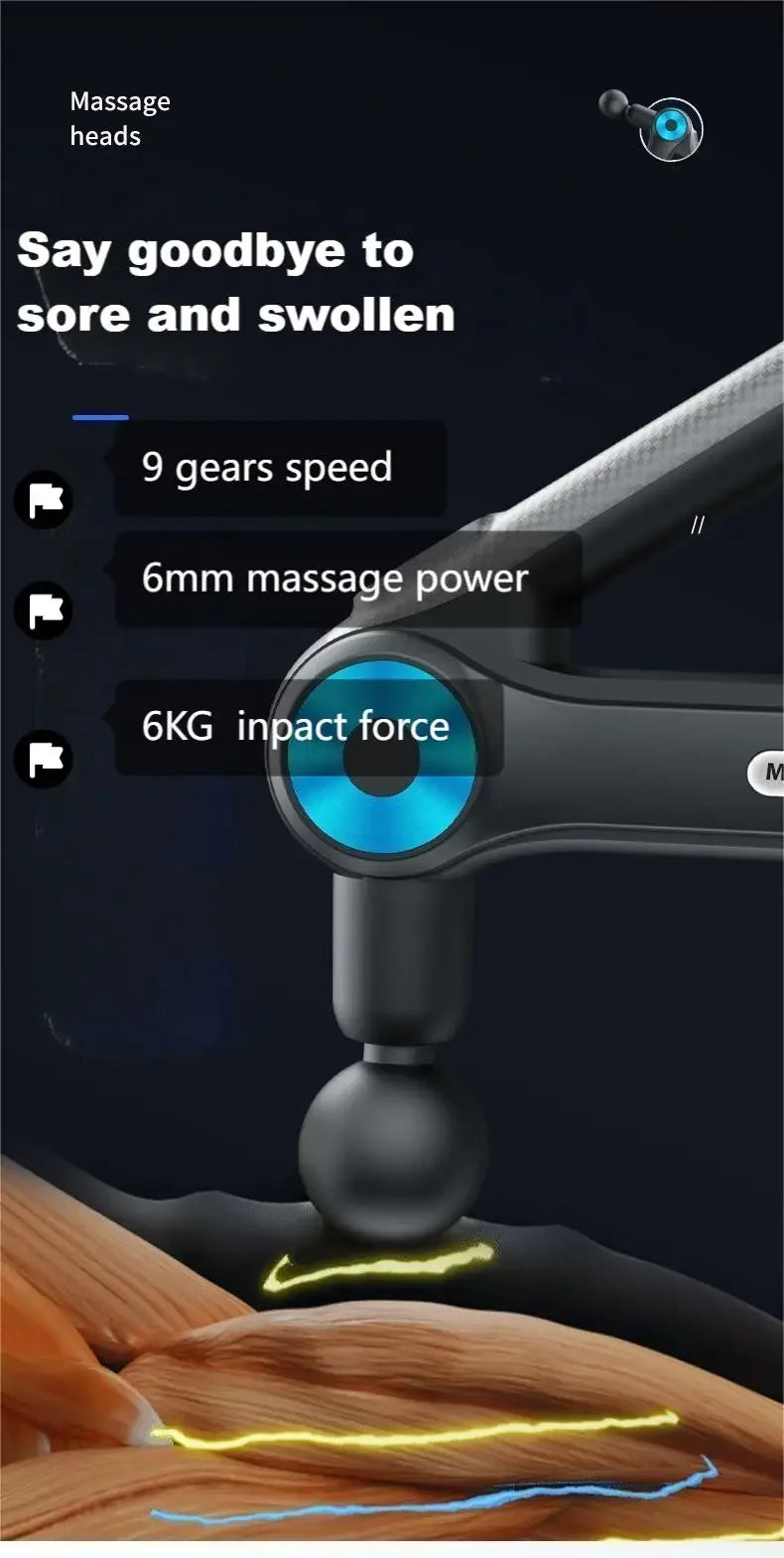 9-Head 9-Gear Professional Massage Gun, Long Standby, Golden Triangle Design