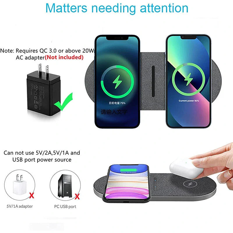 Fast Qi Wireless Charger for iPhone 12-14 Pro/Max & AirPods